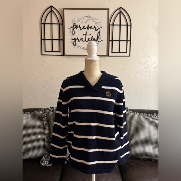 Lauren Ralph Lauren Sweaters - Lauren Ralph Lauren Women Sweater Nautical Emblem Navy Blue White Stripes Sz PM